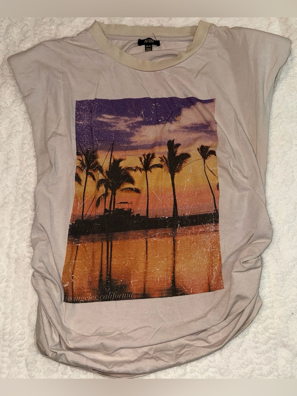 AFRM Beige Graphic Tee with Orange & Purple Sunset Print